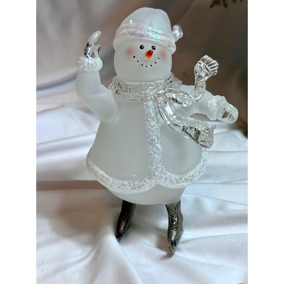 Vintage Christmas Around the World Skating Snowman Frosted Glass - Picture 7 of 16
